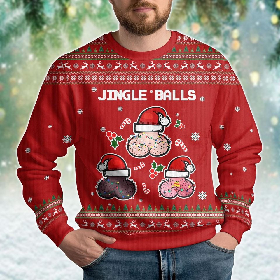 Jingle Balls Ugly Christmas Sweater, Adult Humor Xmas Sweater