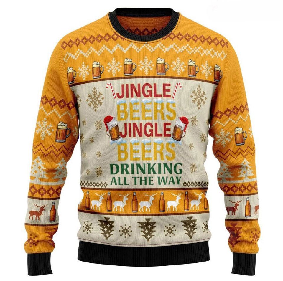 Jingle Beer Ugly Christmas Sweater, Beer Lover Ugly Sweater