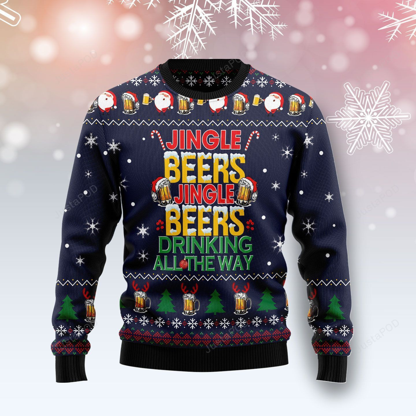 Jingle Beers Drinking All The Ways Christmas Ugly Christmas Sweater Adult 3D Funny Matching for family