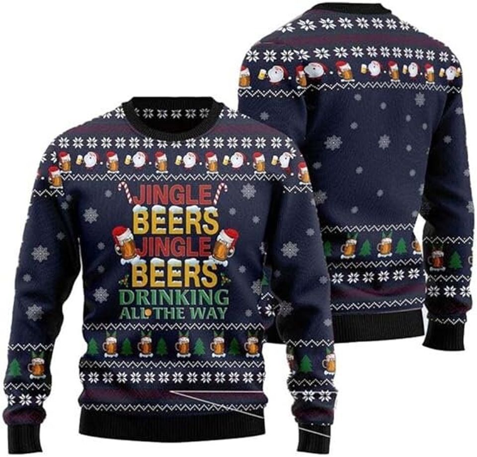 Jingle Beers Drinking Beer All The Way Ugly Sweater