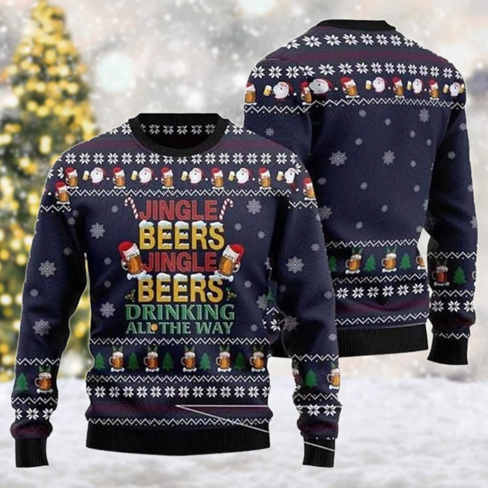 Jingle Beers Drinking Beer All The Way Ugly Sweater, Beers Christmas