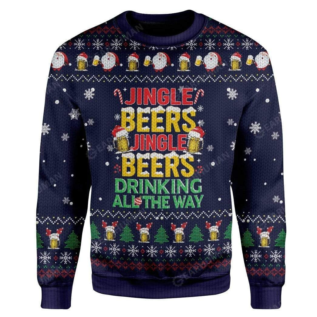 Jingle Beers Jingle Beers Drinking All The Way For Unisex Ugly Christmas Sweater Adult 3D Funny Matching for family