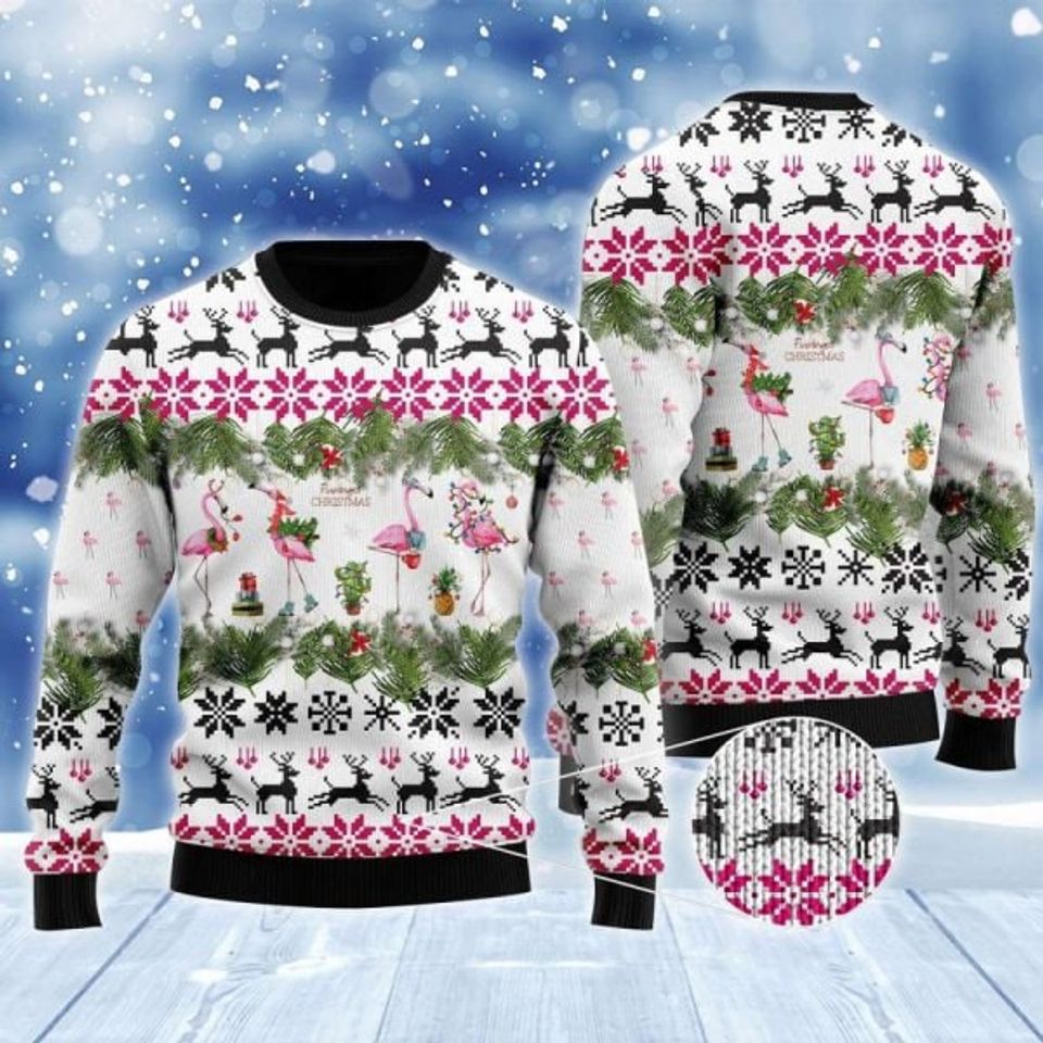 Jingle Bells And Pink Flamingo Xmas Ugly Sweater, Ugly Christmas