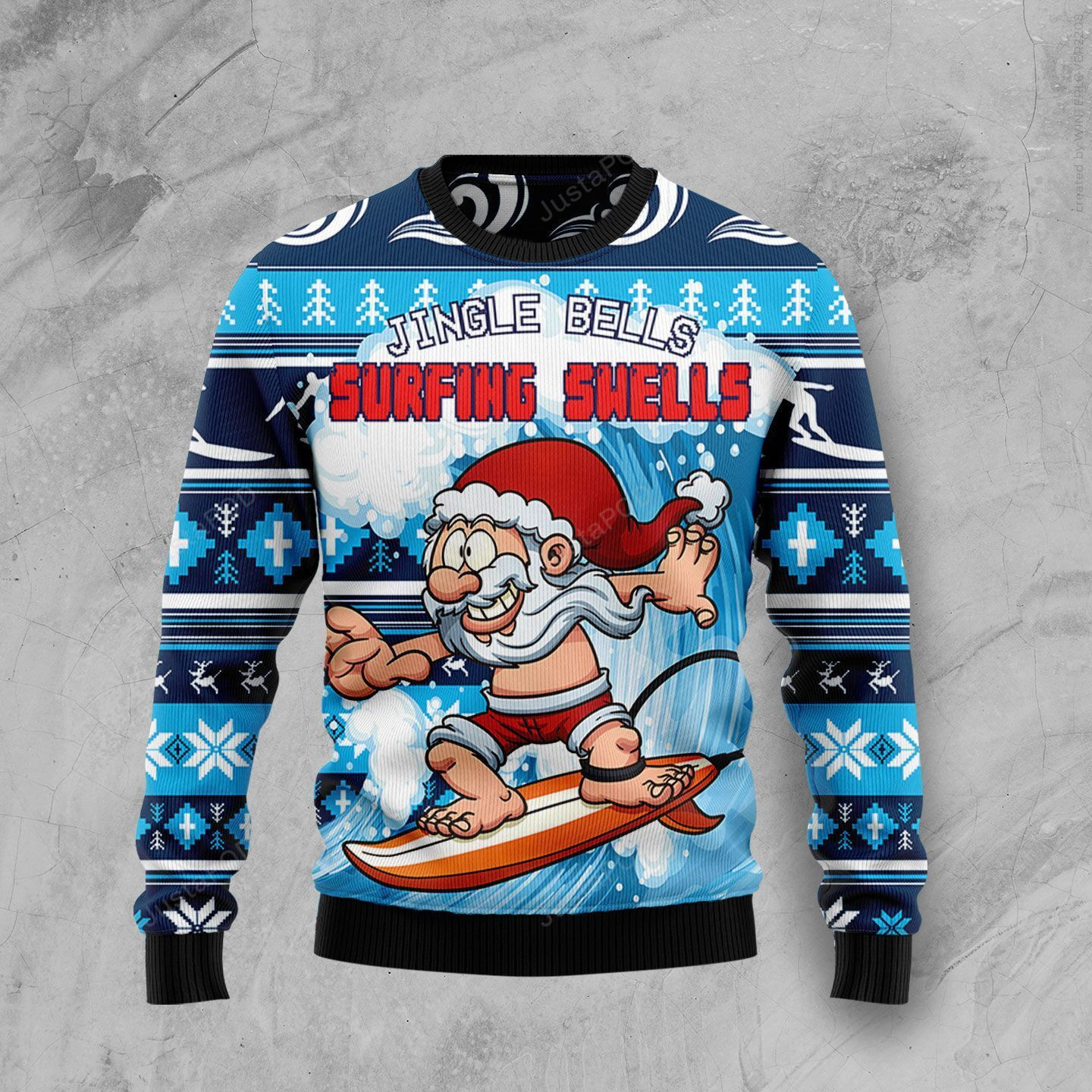 Jingle Bells Surfing Swells Christmas Ugly Christmas Sweater Adult 3D Funny Matching for family