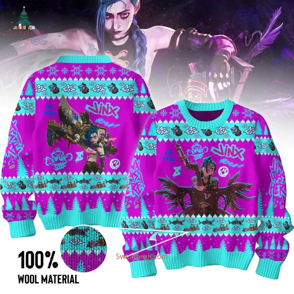 Jinx x Legend Of Legend Purple Ugly Christmas Sweater, Jinx Ugly Sweater