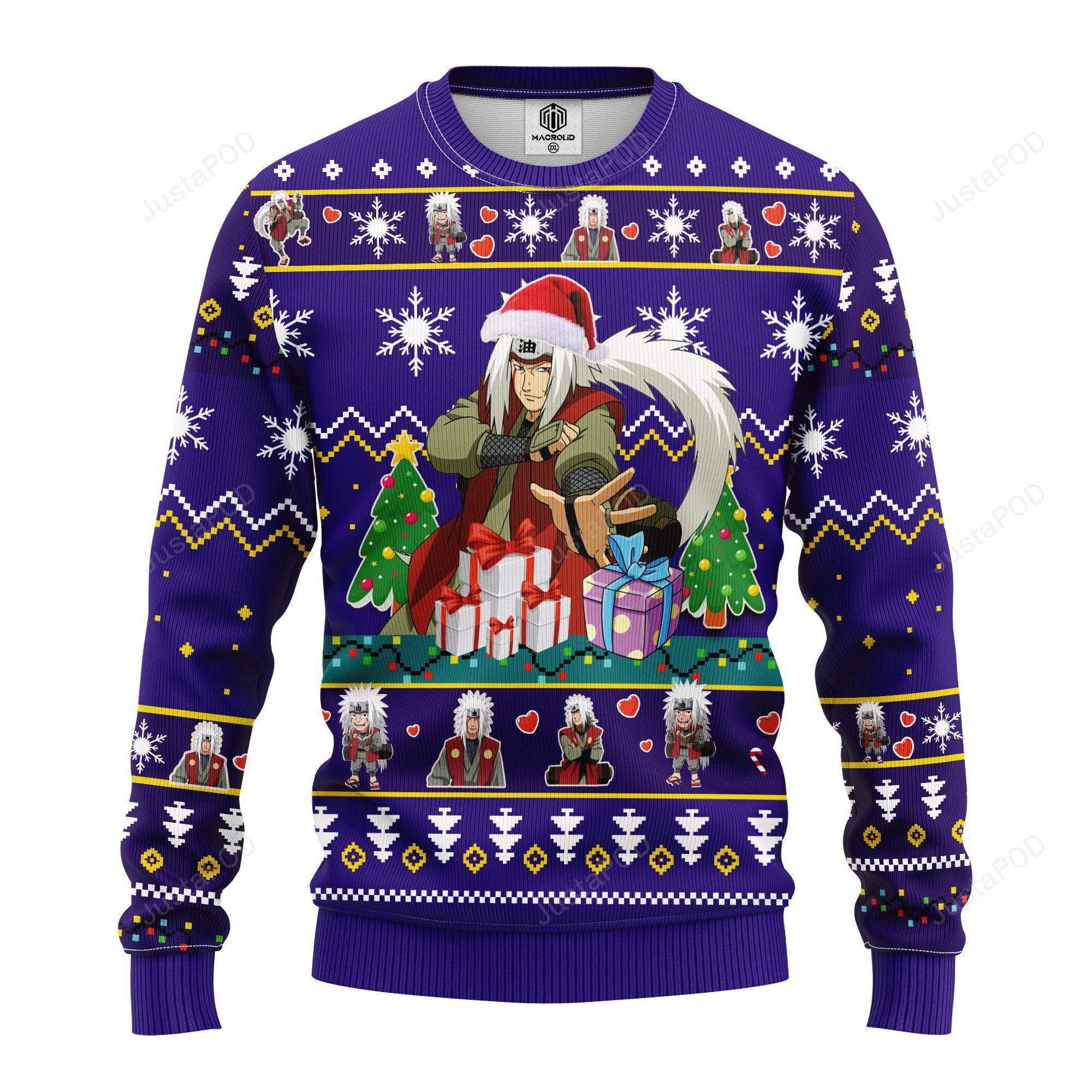Jiraia Naruto Blue Ugly Christmas Sweater Adult 3D Funny Matching for family