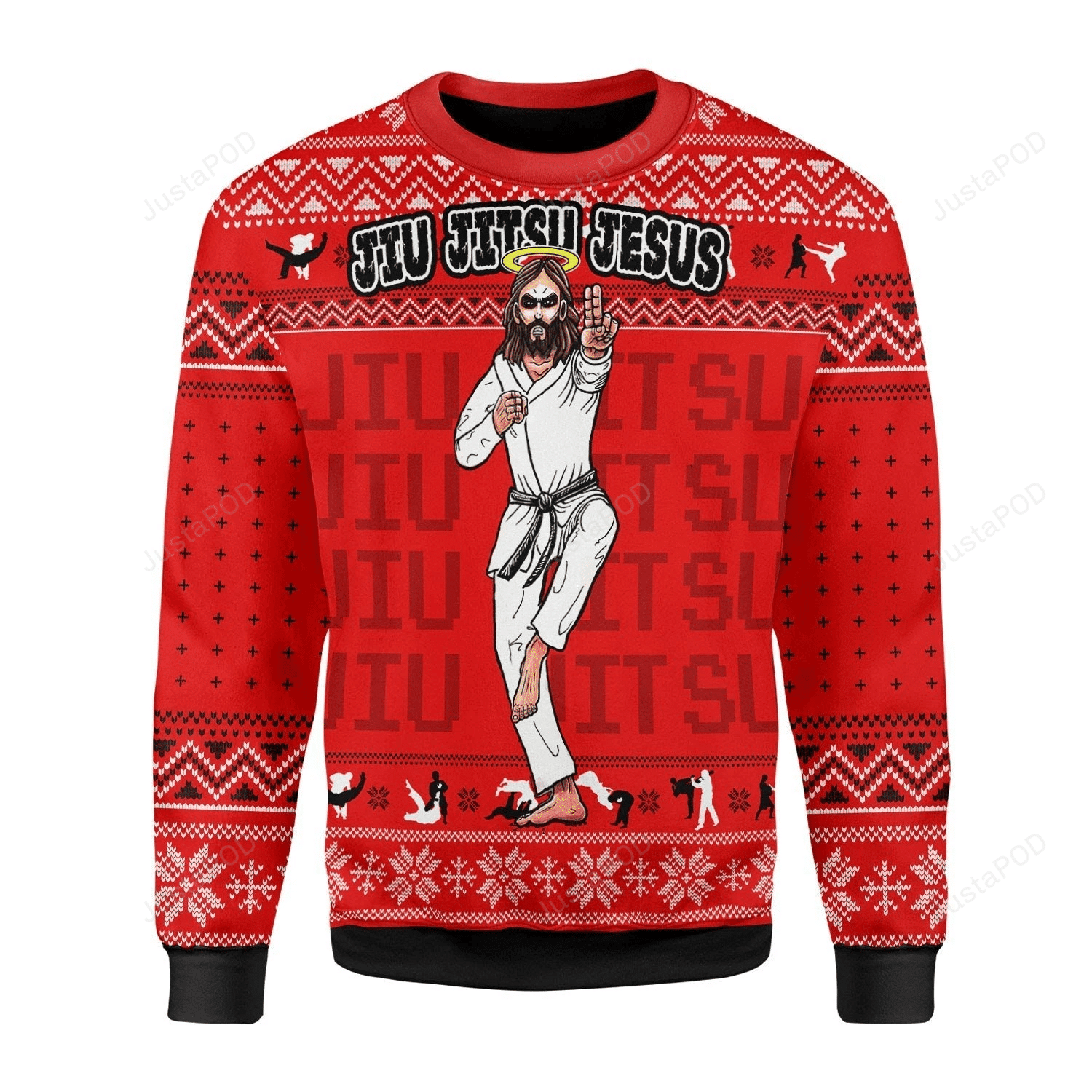 Jiu Jitsu Jesus Ugly Christmas Sweater Adult 3D Funny Matching for family