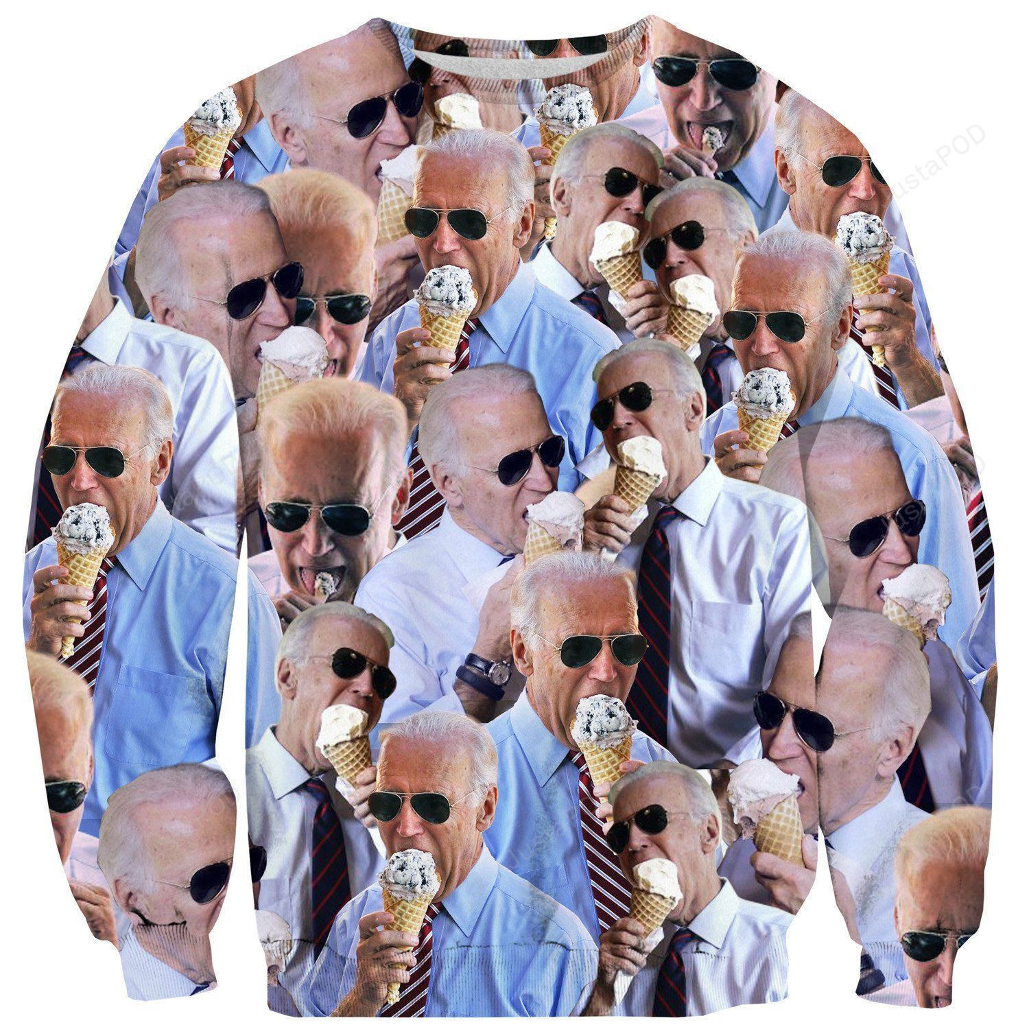 Joe Biden Ice Cream Invasion Ugly Christmas Sweater Adult 3D Funny Matching for family