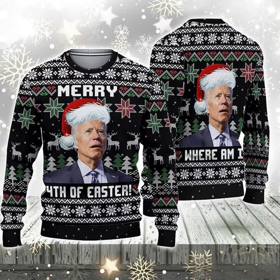 Joe Biden Merry 4th Of Easter Ugly Christmas Sweater, Funny Christmas Sweater