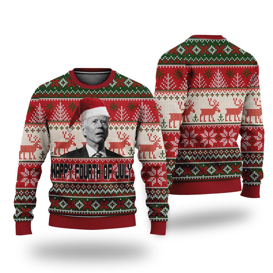 Joe Biden Santa Happy Fourth Of July Christmas 3D Sweater