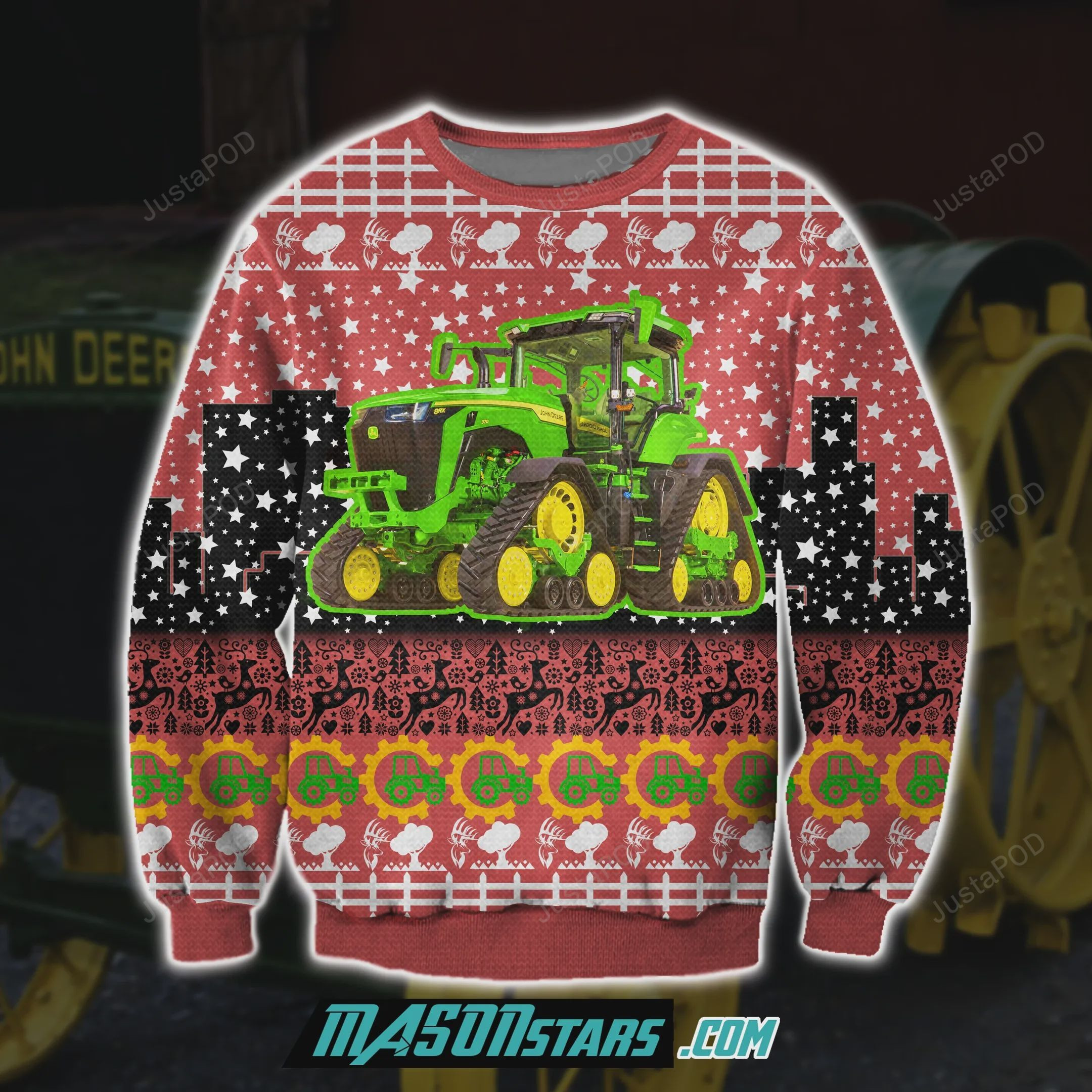John Deere 3D Print Knitting Pattern Ugly Christmas Sweater Adult 3D Funny Matching for family