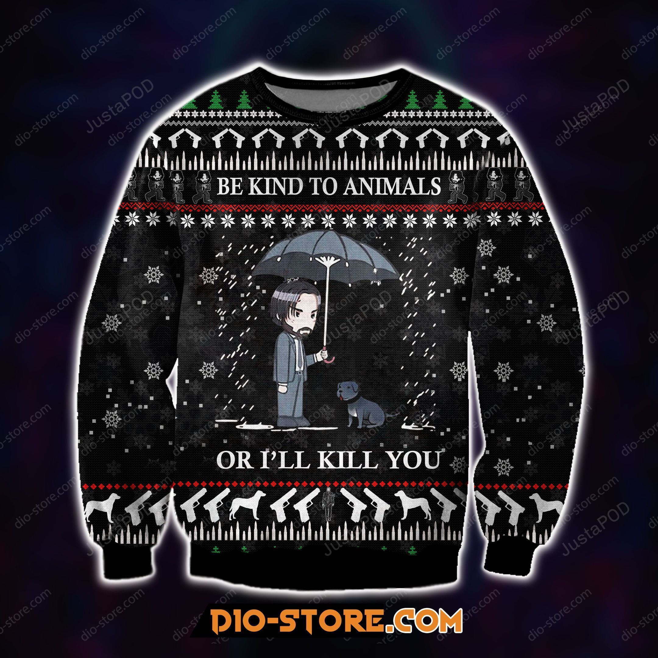 John Wick Animal 3D Print Knitting Pattern Ugly Christmas Sweater Adult 3D Funny Matching for family