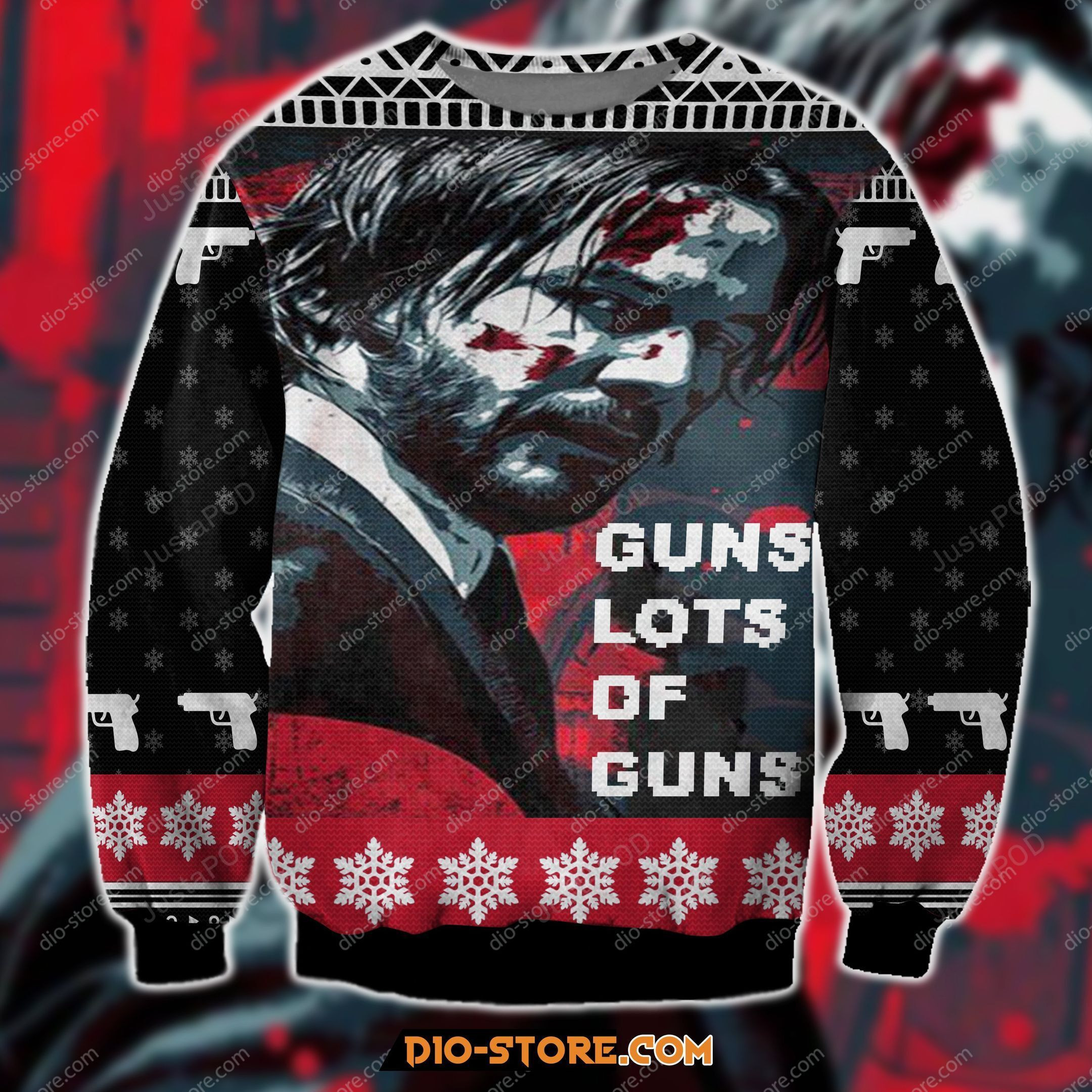 John Wick Guns Lots Of Guns 3D Print Ugly Christmas Sweater Adult 3D Funny Matching for family