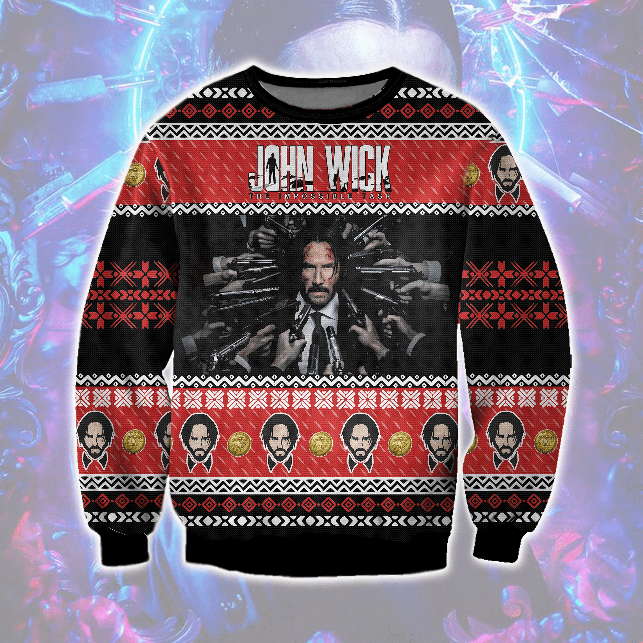 John Wick The Impossible Task Ugly Christmas Sweater Adult 3D Funny Matching for family