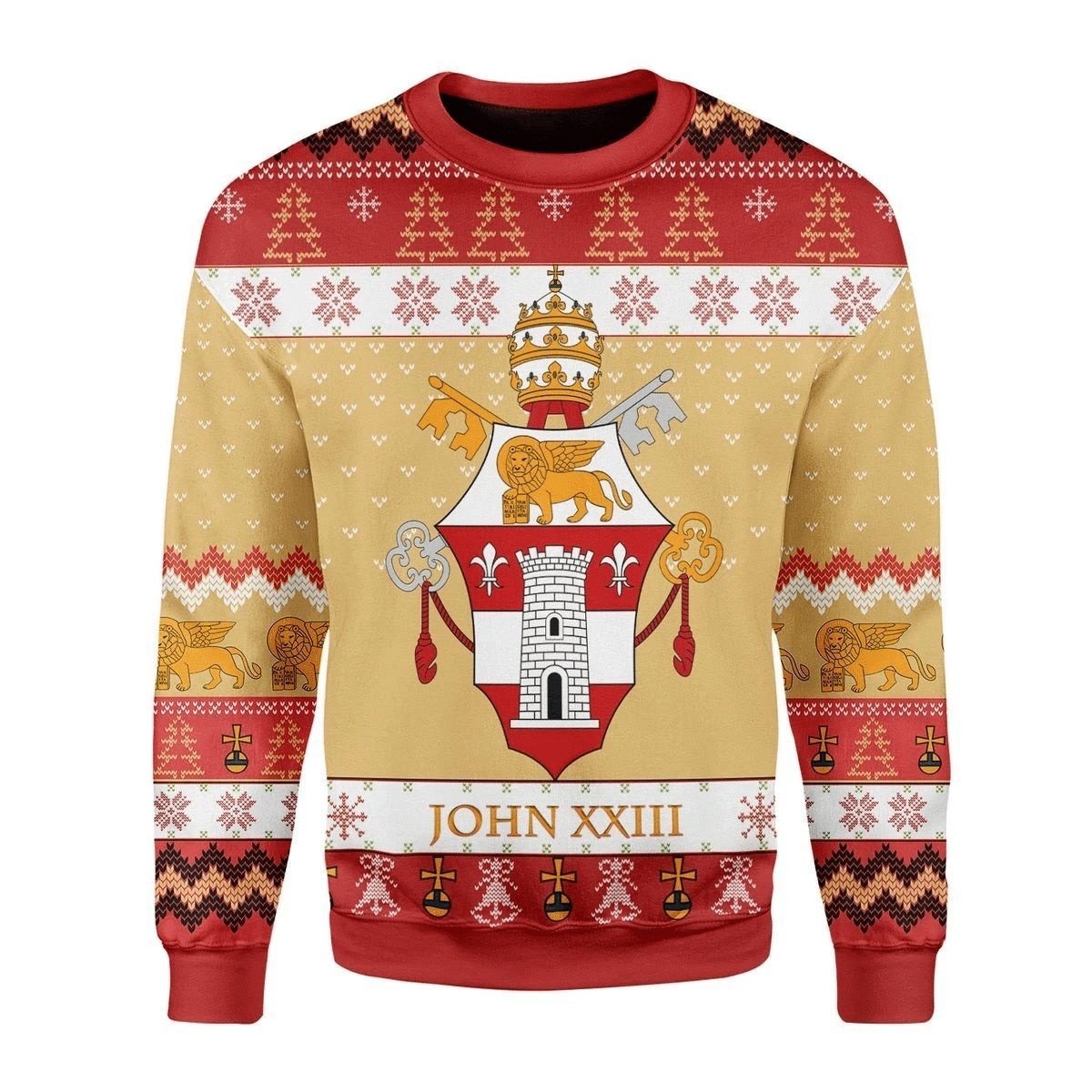 John Xxiii Coat Of Arms Ugly Christmas Sweater Adult 3D Funny Matching for family - Image 2