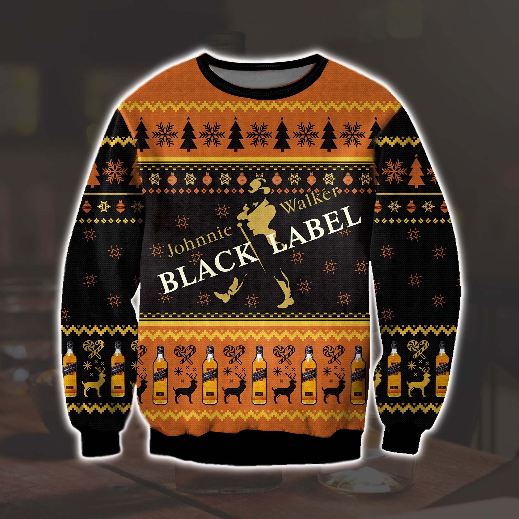 Johnnie Walker Black Label 3D All Over Print Ugly Christmas Sweater Adult 3D Funny Matching for family