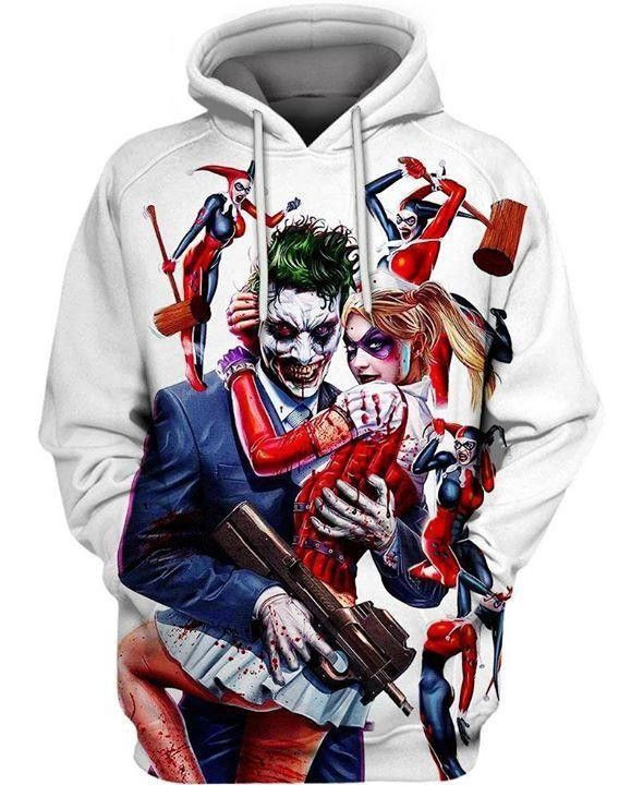 Joker Hug Harley Quinn Villain Characters 3D All Over Print Hoodie, Zip Hoodie