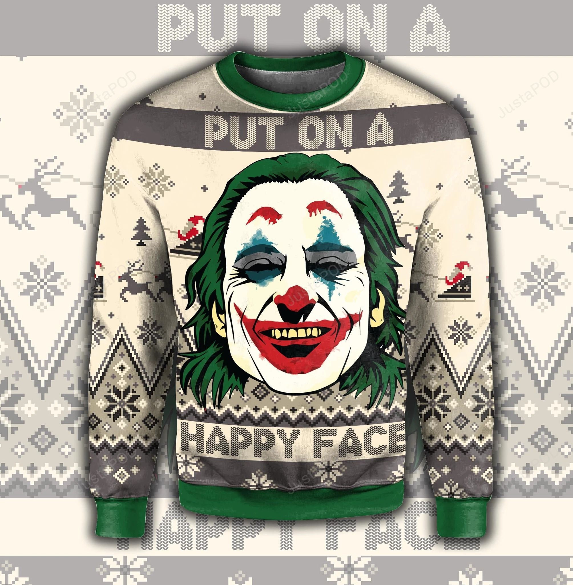 Joker Put On A Happy Face Ugly Christmas Sweater Adult 3D Funny Matching for family