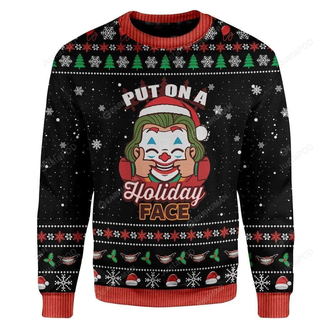 Joker Put On A Holiday Face For Unisex Ugly Christmas Sweater Adult 3D Funny Matching for family