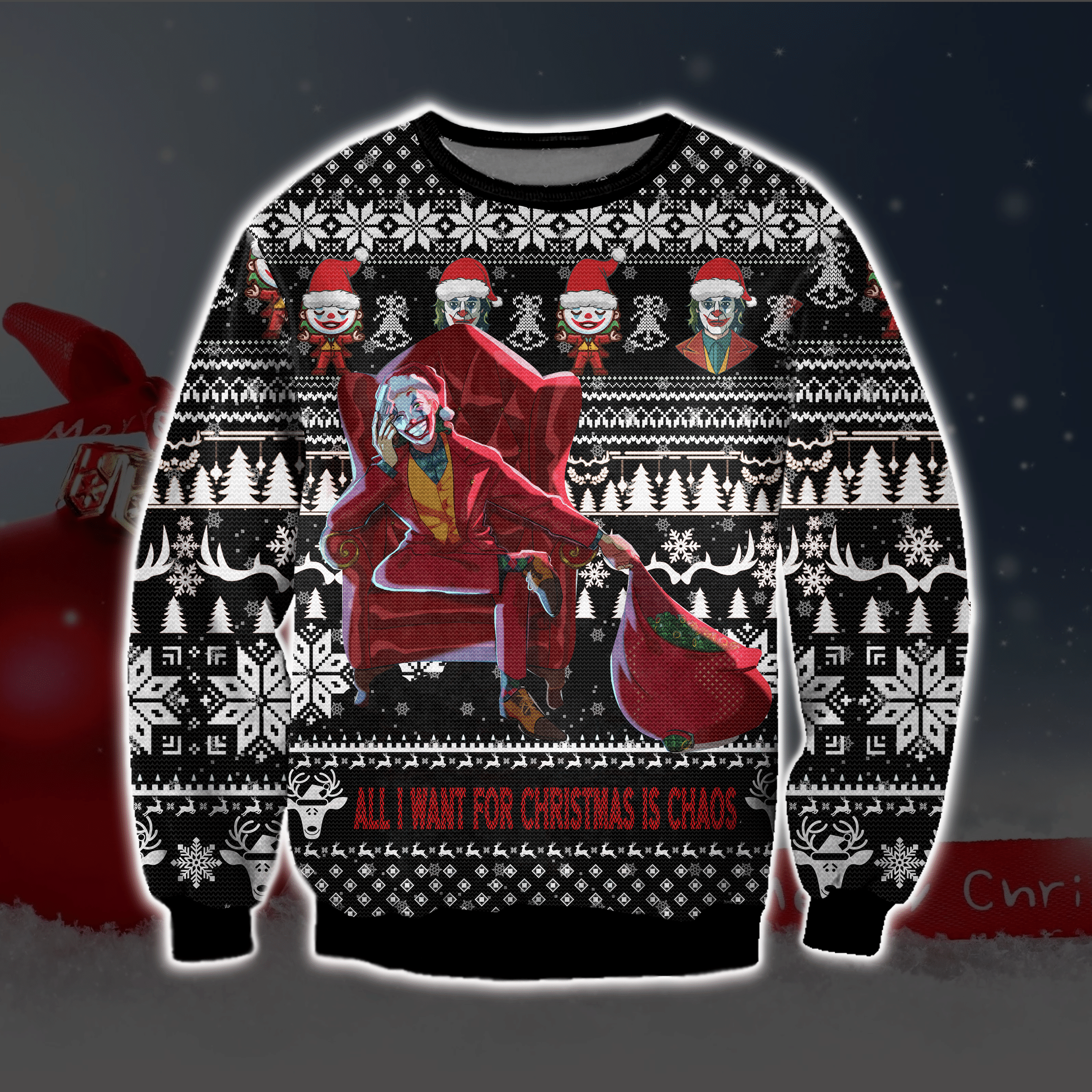 Joker Ugly Christmas Sweater Adult 3D Funny Matching for family