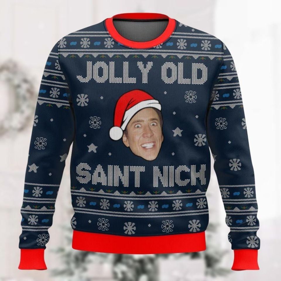 Jolly Old Saint Nick Ugly Christmas Sweater, Nicolas Cage Xmas Sweater,