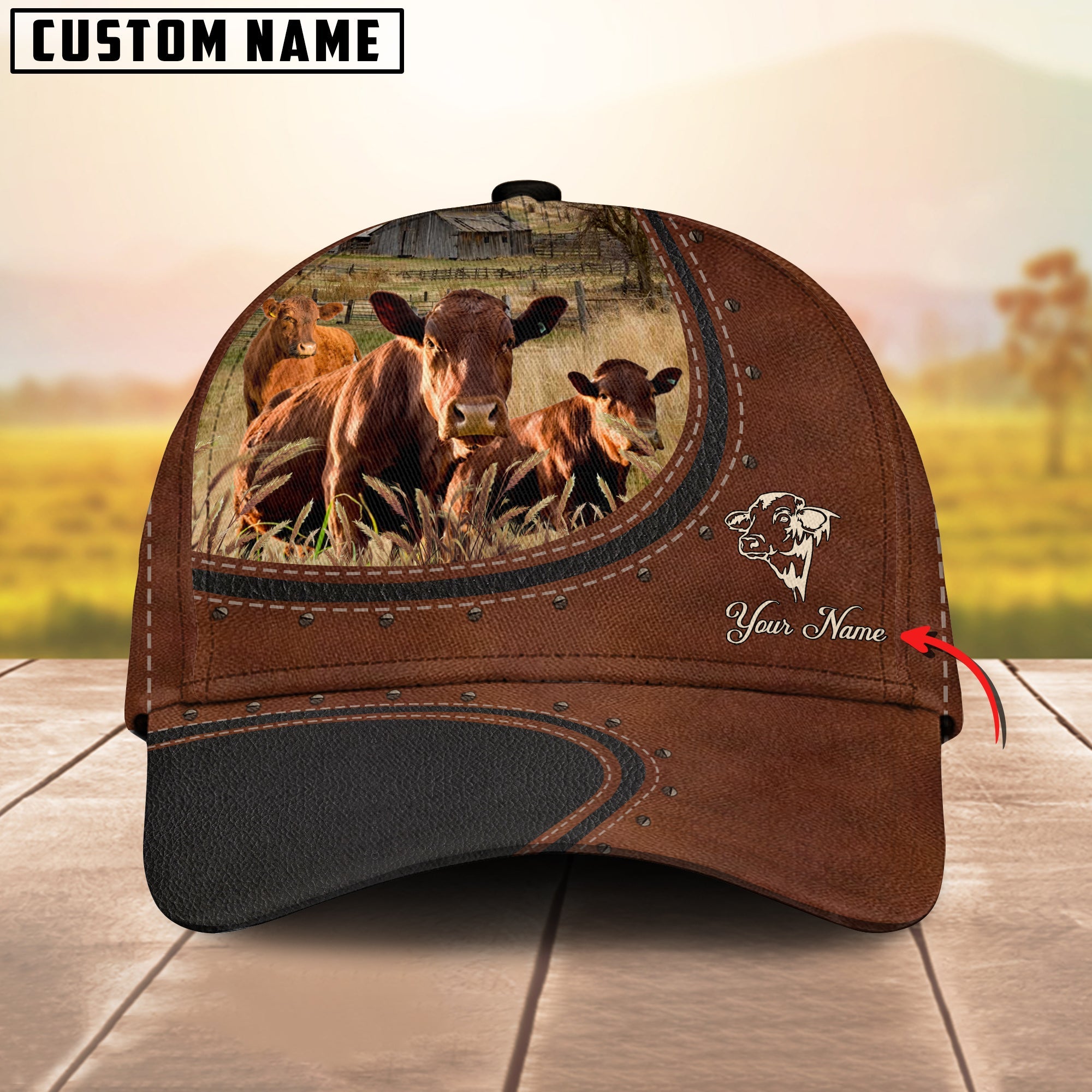 Joycorners Custom Name And Beefmaster Cows Leather Pattern Classic Cap Trucker Hats Custom Hats Gifts For Men & Women