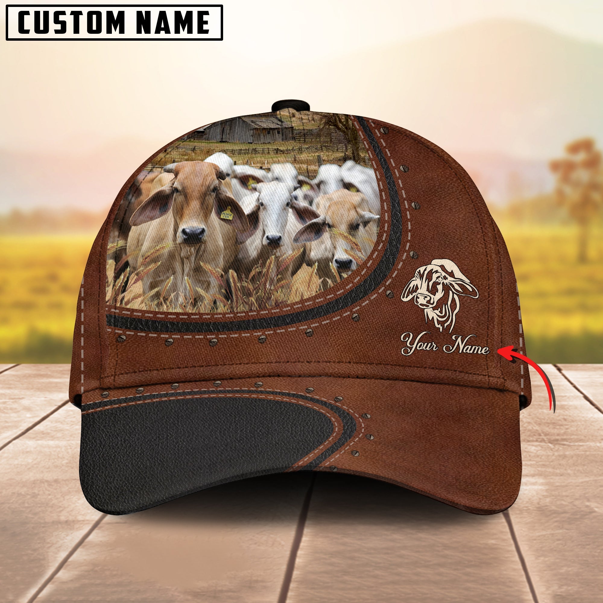 Joycorners Custom Name And Brahman Cows Leather Pattern Classic Cap Trucker Hats Custom Hats Gifts For Men & Women