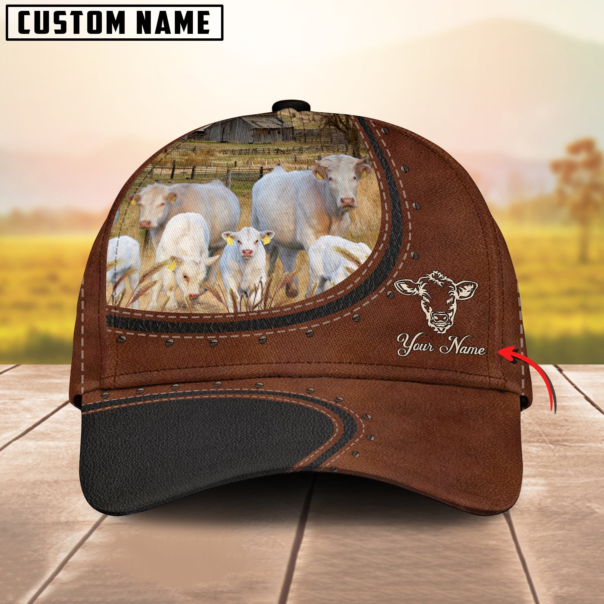 Joycorners Custom Name And Charolais Cows Leather Pattern Classic Cap Trucker Hats Custom Hats Gifts For Men & Women