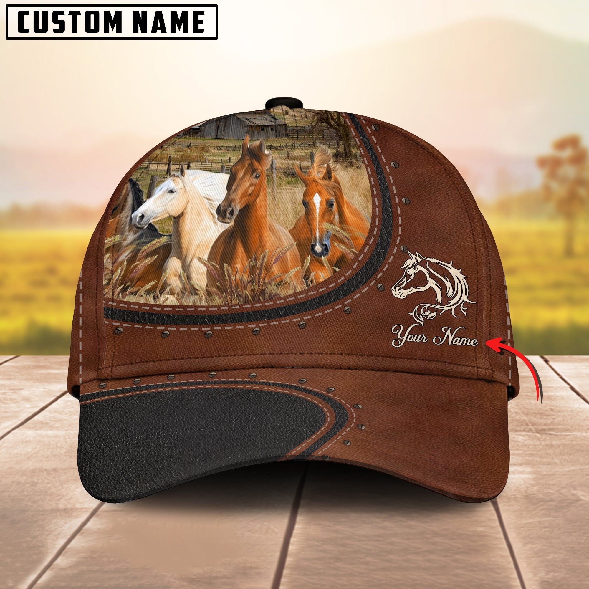 Joycorners Custom Name And Horse Cows Leather Pattern Classic Cap Trucker Hats Custom Hats Gifts For Men & Women
