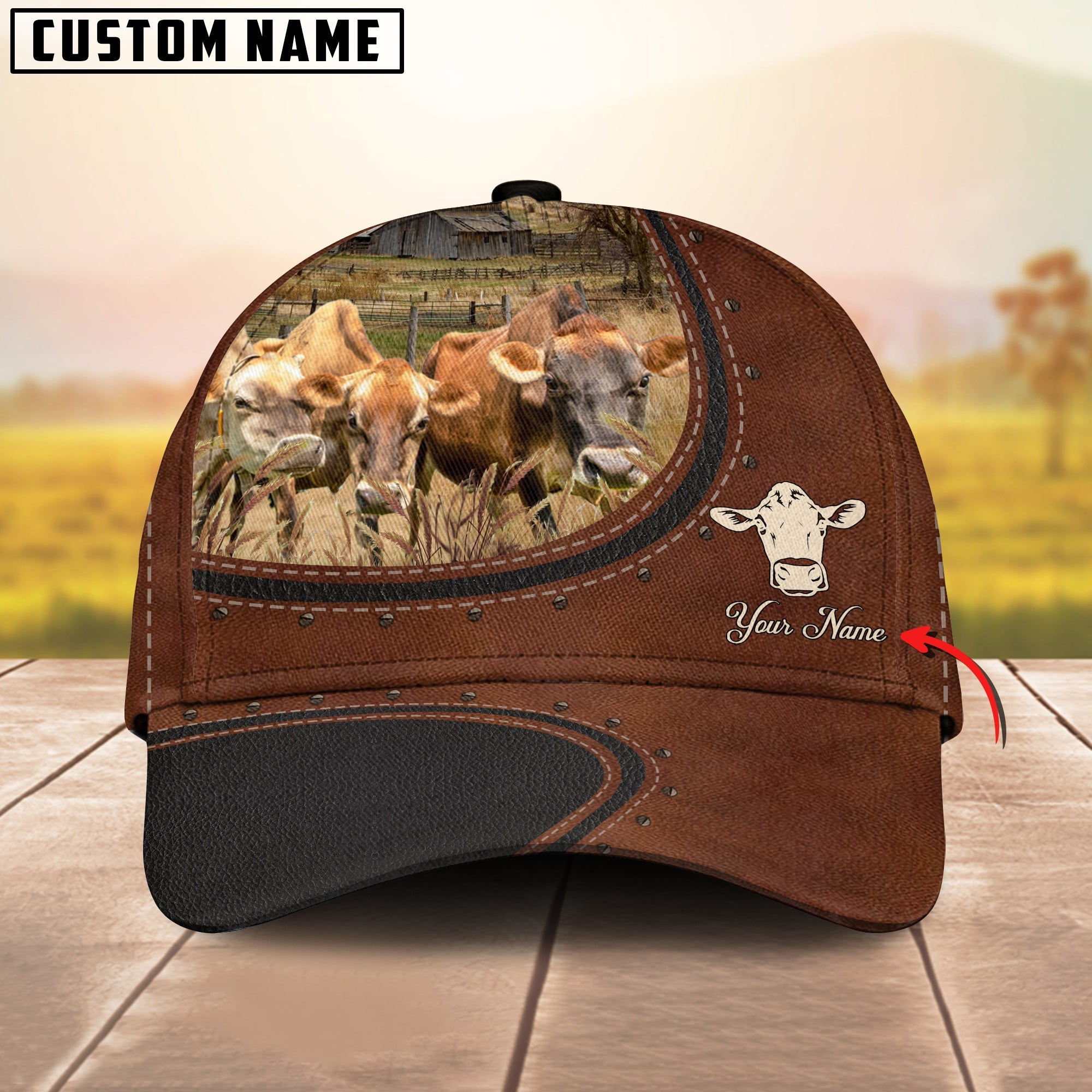 Joycorners Custom Name And Jersey Cows Leather Pattern Classic Cap Trucker Hats Custom Hats Gifts For Men & Women