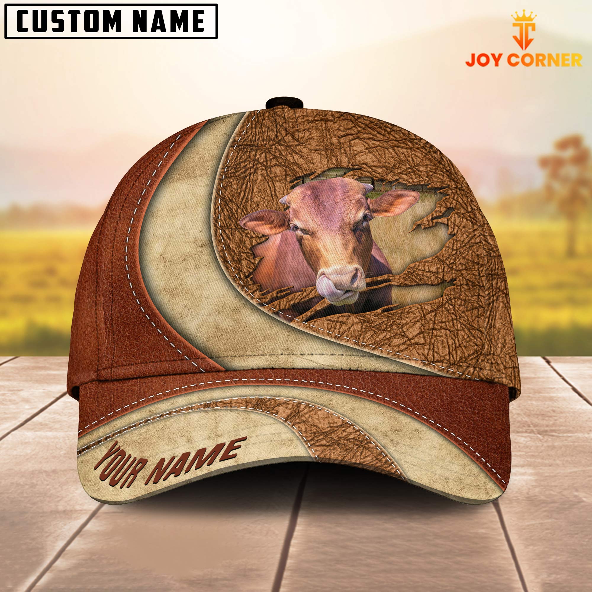 Joycorners Custom Name Beefmaster Torn Leather Pattern Classic Cap Trucker Hats Custom Hats Gifts For Men & Women