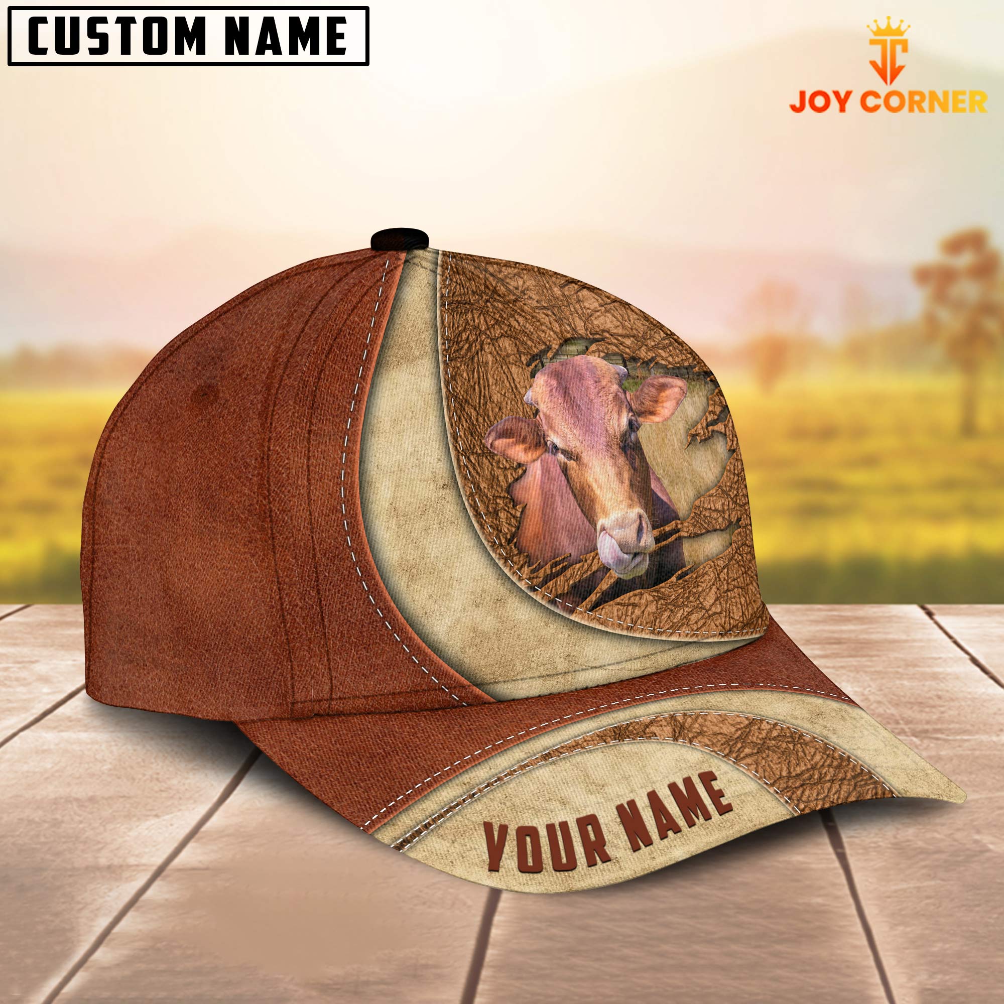 Joycorners Custom Name Beefmaster Torn Leather Pattern Classic Cap Trucker Hats Custom Hats Gifts For Men & Women