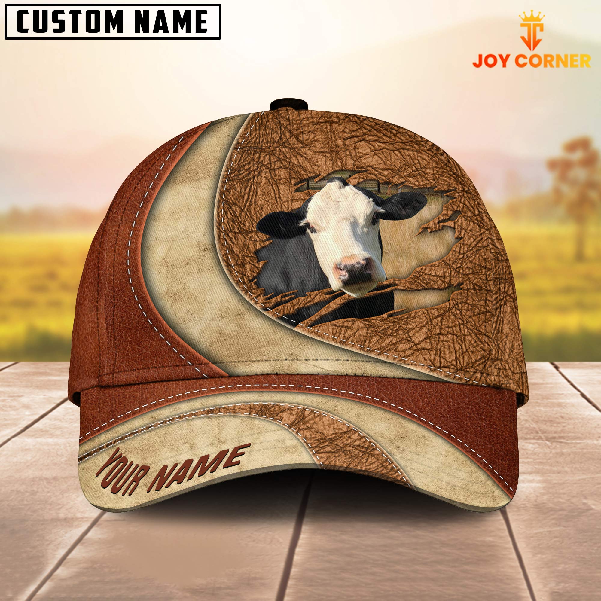 Joycorners Custom Name Black Baldy Torn Leather Pattern Classic Cap Trucker Hats Custom Hats Gifts For Men & Women