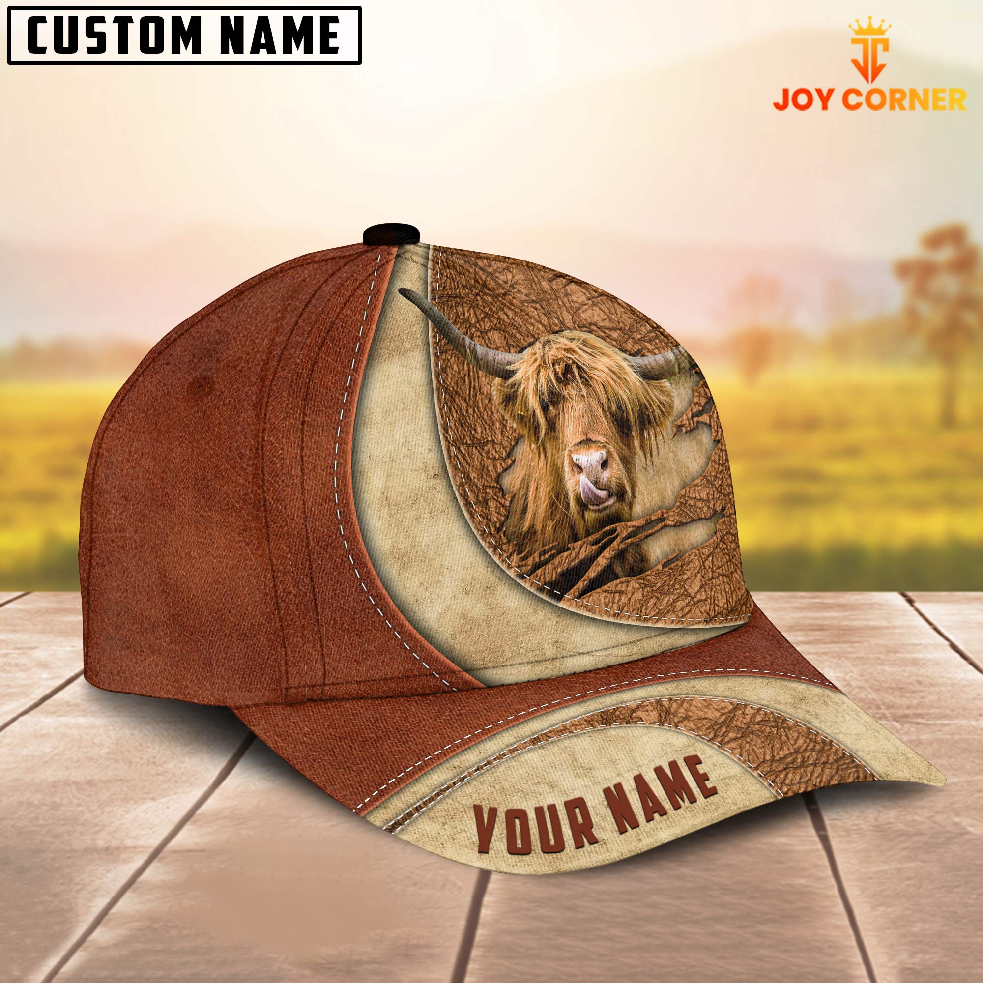 Joycorners Custom Name Highland Torn Leather Pattern Classic Cap Trucker Hats Custom Hats Gifts For Men & Women