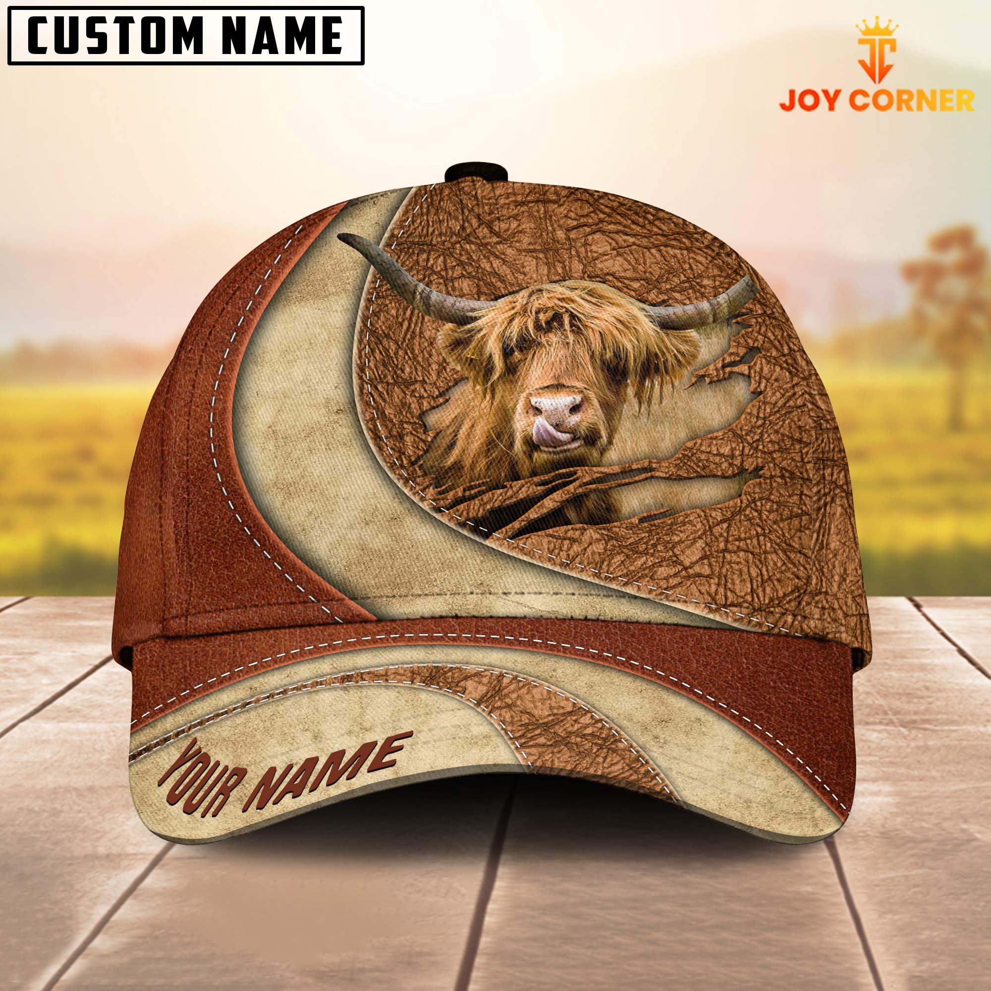 Joycorners Custom Name Highland Torn Leather Pattern Classic Cap Trucker Hats Custom Hats Gifts For Men & Women