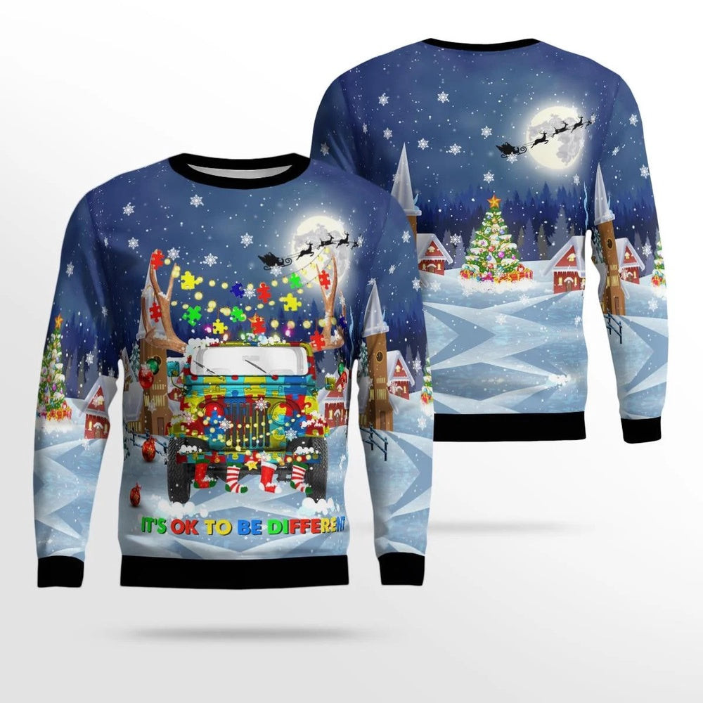 JP Autism It's Ok To Be Different Christmas AOP Ugly Sweater Xmas Unisex Sweater Christmas Gifts For Men Women
