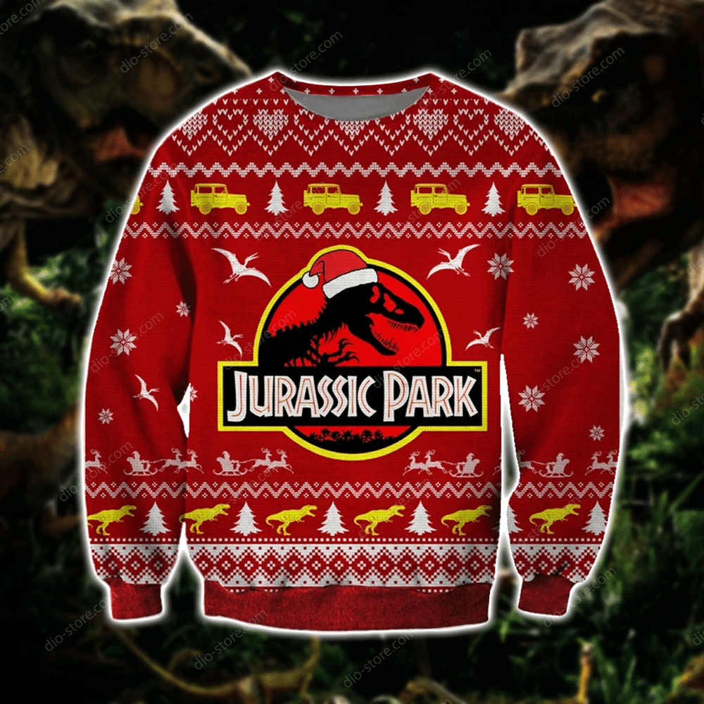 Jurassic Park Knitting Pattern 3D Print Ugly Christmas Sweater Adult 3D Funny Matching for family