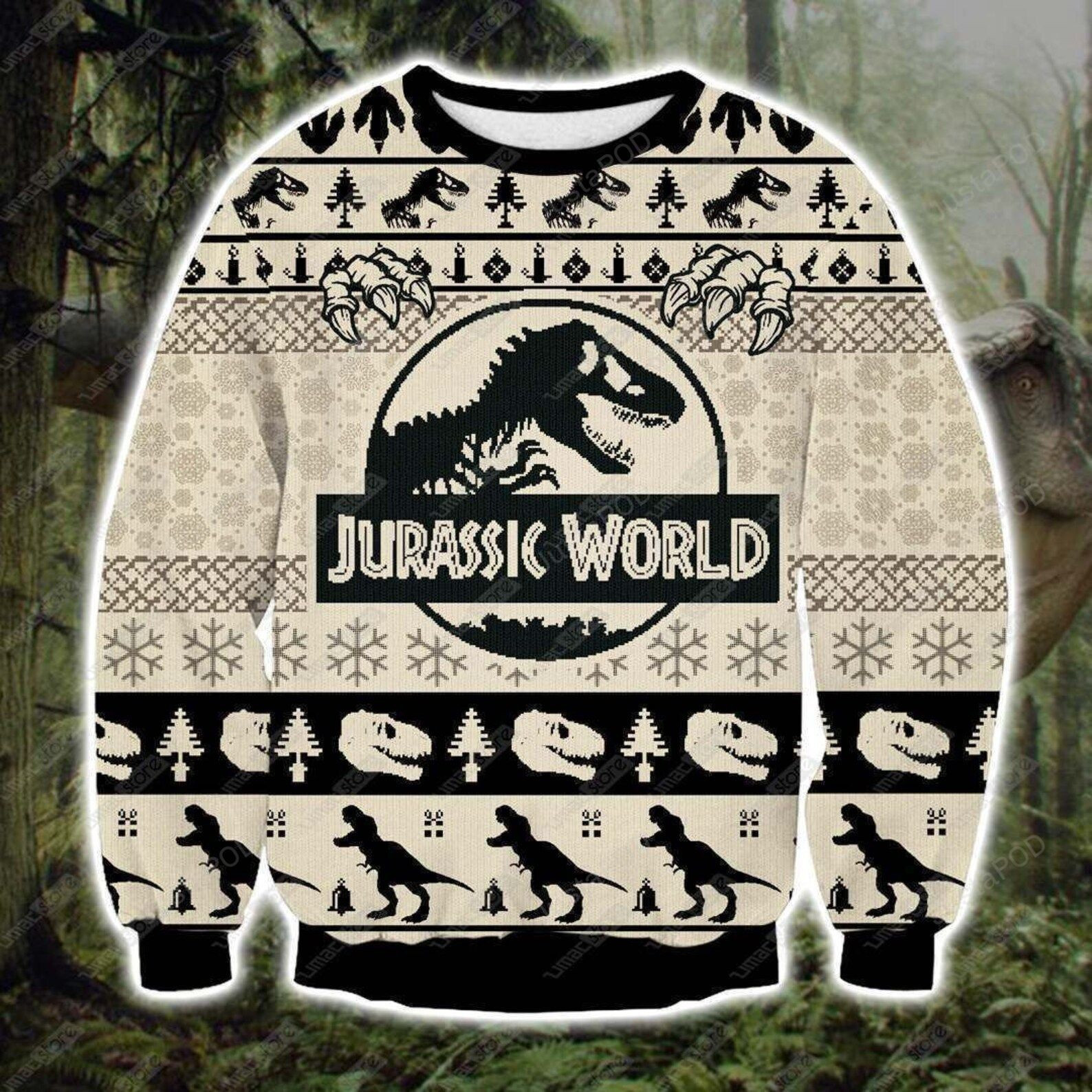 Jurassic World Ugly Christmas Sweater Adult 3D Funny Matching for family