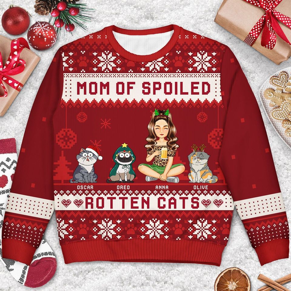 Just A Girl Who Loves Cats And Christmas Cartoon Style - Gift For Cat Moms, Cat Lovers - Personalized Unisex Ugly Sweater - Image 3