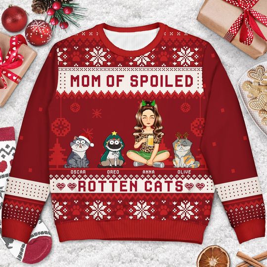 Just A Girl Who Loves Cats And Christmas Cartoon Style - Gift For Cat Moms, Cat Lovers - Personalized Unisex Ugly Sweater - Image 6