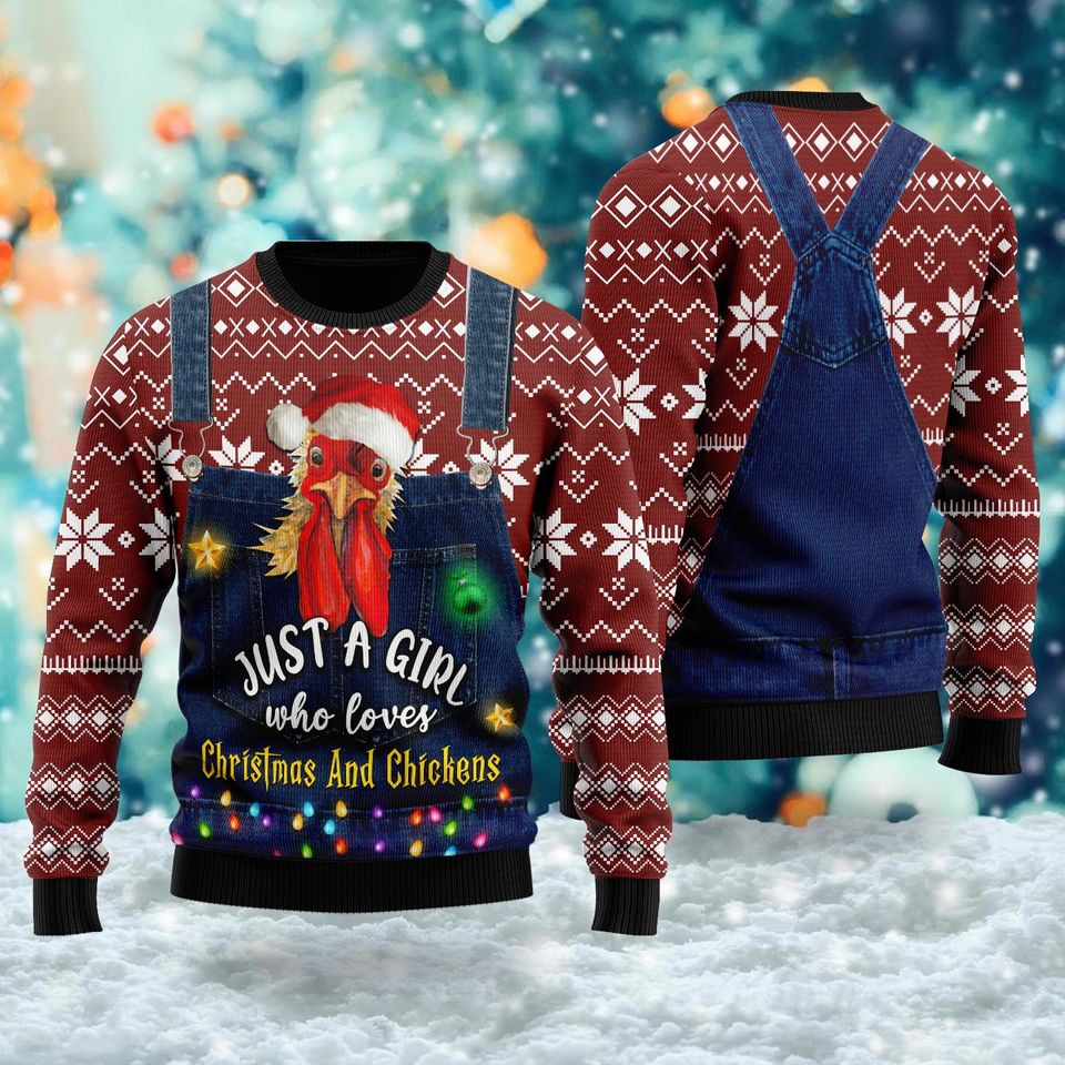 Just A Girl Who Loves Christmas And Chicken Farmer Ugly Christmas Sweater
