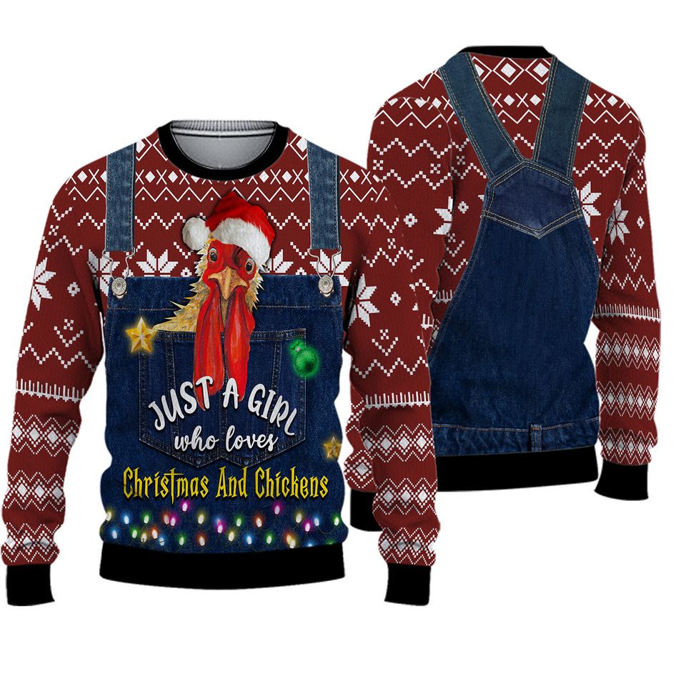 Just A Girl Who Loves Christmas And Chickens Farmer Ugly Christmas Sweater