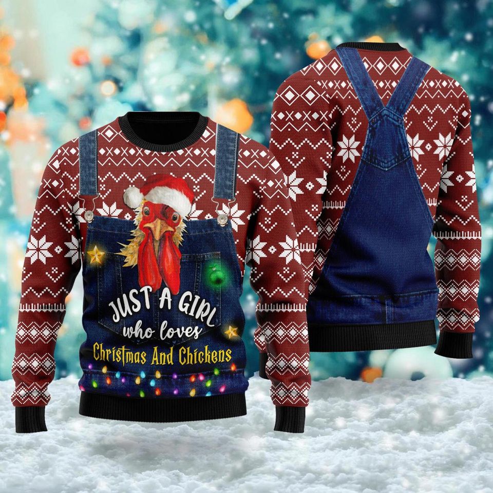 Just A Girl Who Loves Christmas And Chickens Farmer Ugly Christmas Sweater