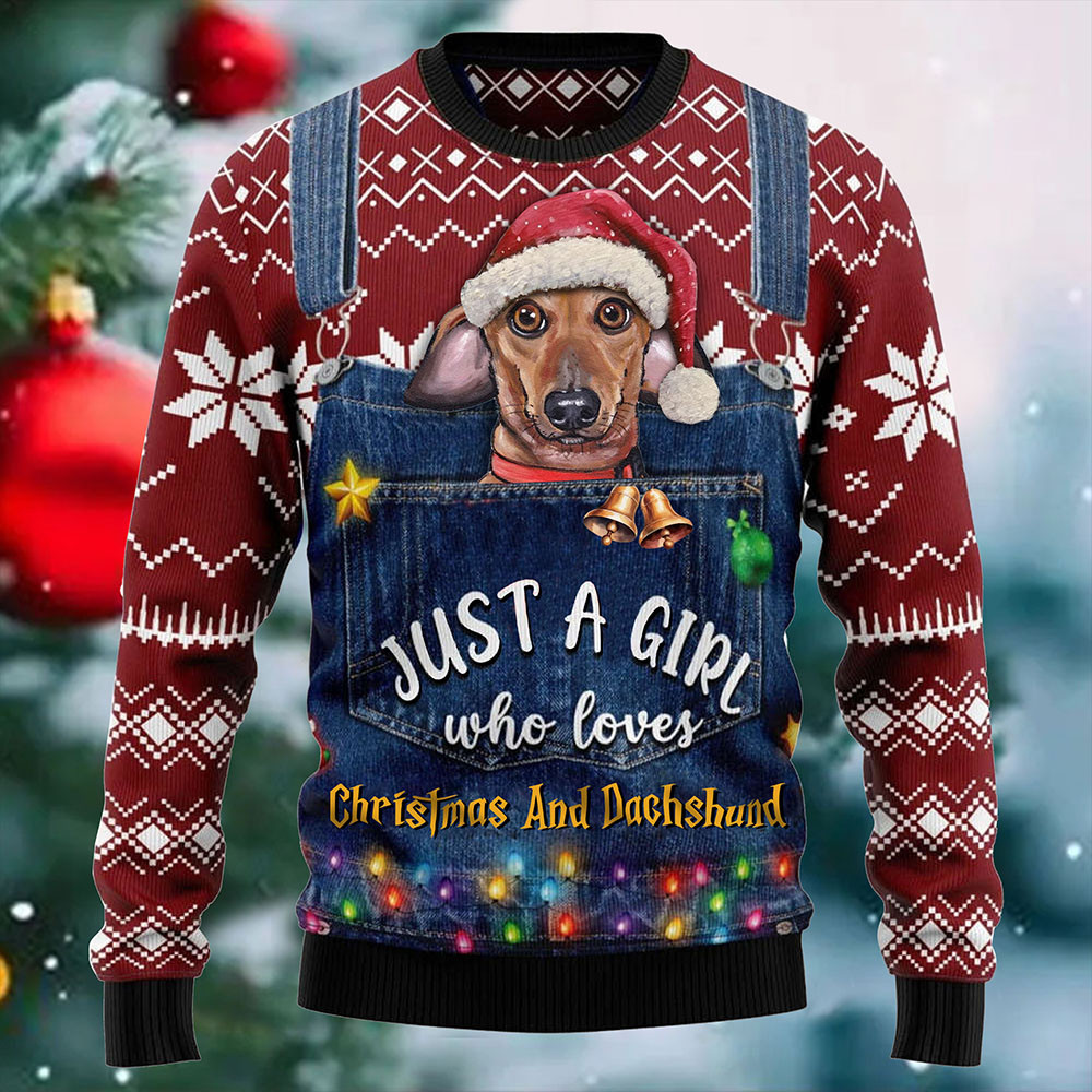 Just a Girl Who Loves Christmas And Dachshund Ugly Christmas Sweater Gifts For Dachshund Lovers