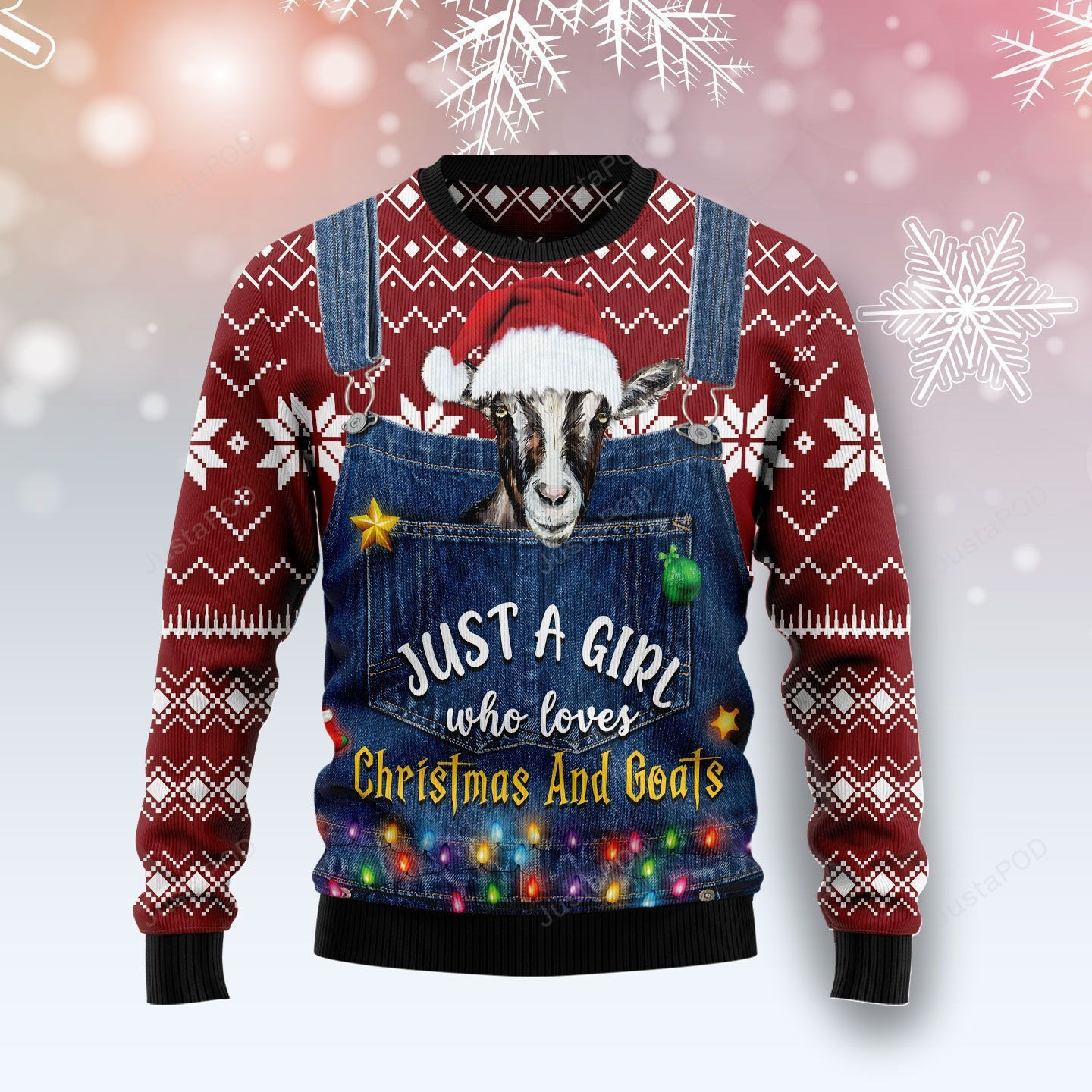 Just A Girl Who Loves Christmas And Goats Christmas Ugly Christmas Sweater Adult 3D Funny Matching for family