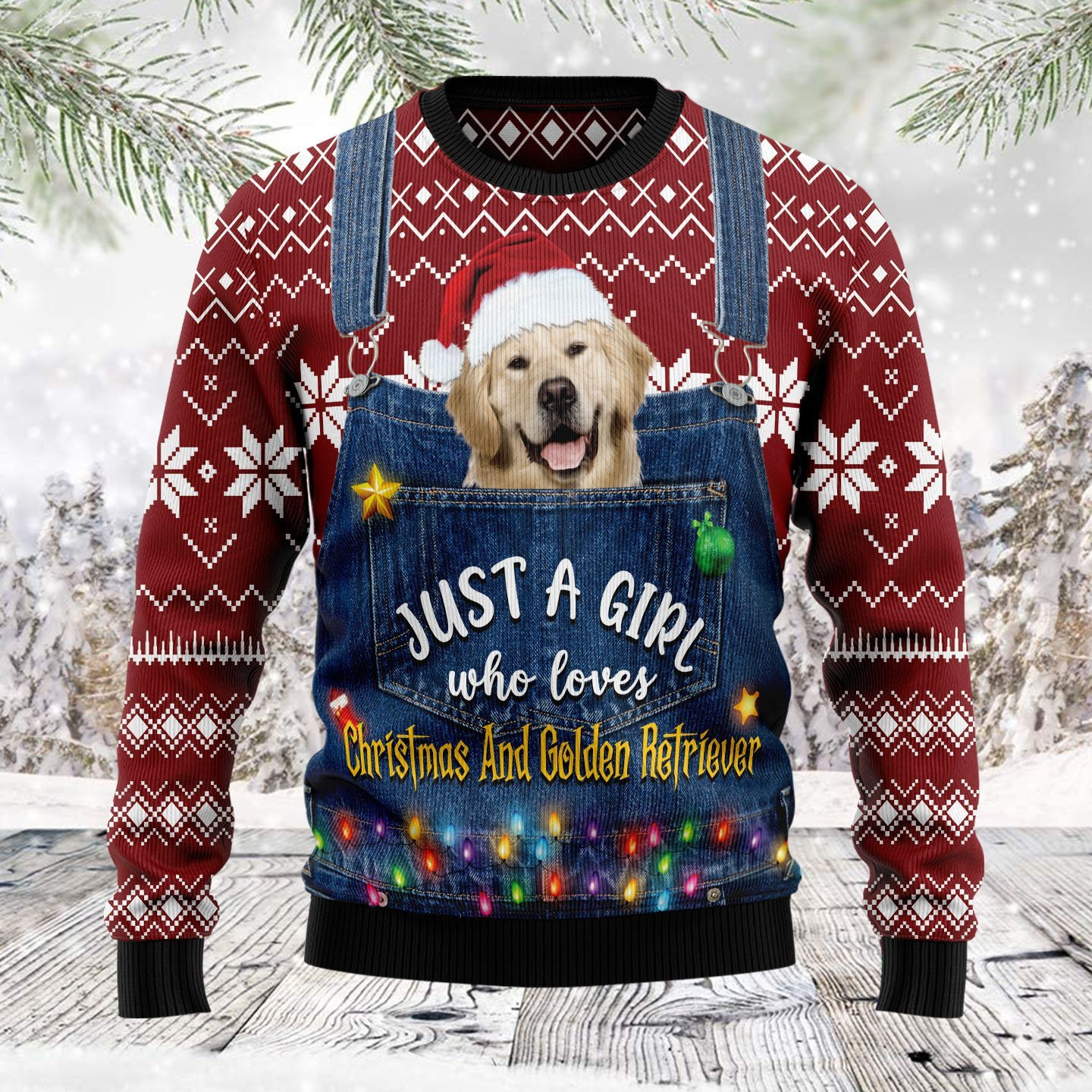Just A Girl Who Loves Christmas And Golden Retriever Ugly Christmas Sweater Adult 3D Funny Matching for family
