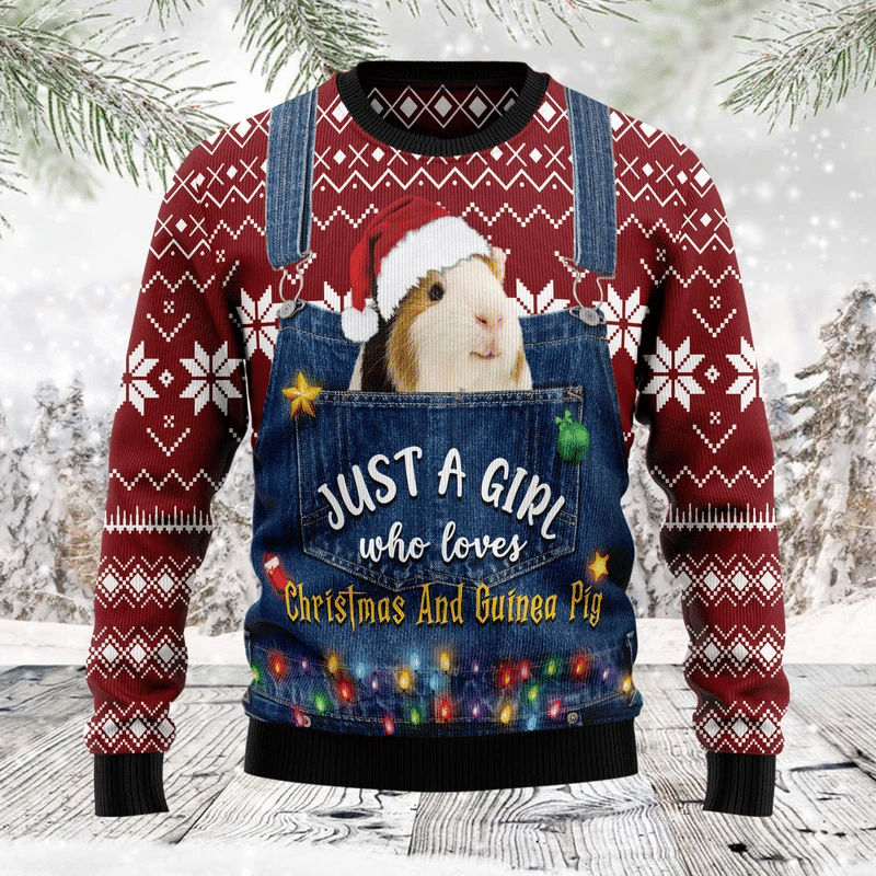 Just A Girl Who Loves Christmas And Guinea Pig Ugly Christmas Sweater Adult 3D Funny Matching for family