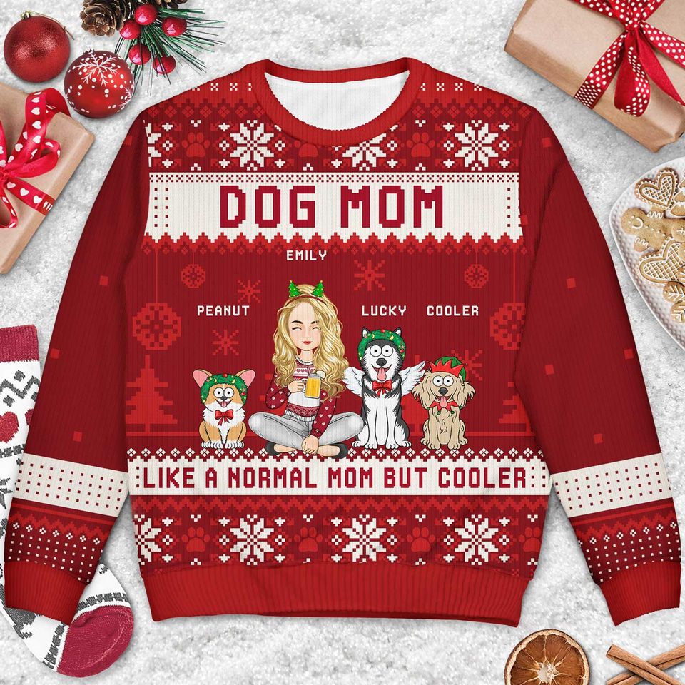 Just A Girl Who Loves Dogs And Christmas Cartoon Style - Gift For Dog Moms, Dog Lovers - Personalized Unisex Ugly Sweater - Image 3