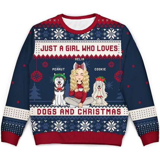 Just A Girl Who Loves Dogs And Christmas Cartoon Style - Gift For Dog Moms, Dog Lovers - Personalized Unisex Ugly Sweater - Image 4