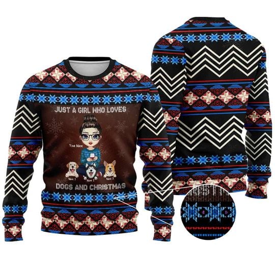 Just A Girl Who Loves Dogs And Christmas - Personalized Ugly Sweatshirt - Image 4